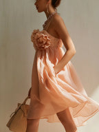 Blush Pink 3D Floral Cotton Mini Dress