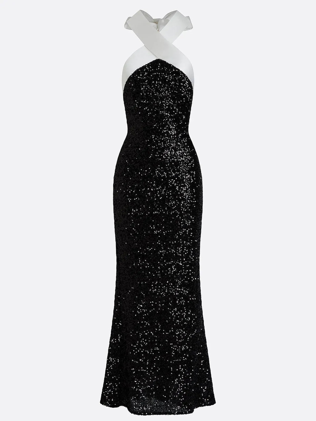 Black Sequin Halter Sleeveless Sheath Maxi Dress