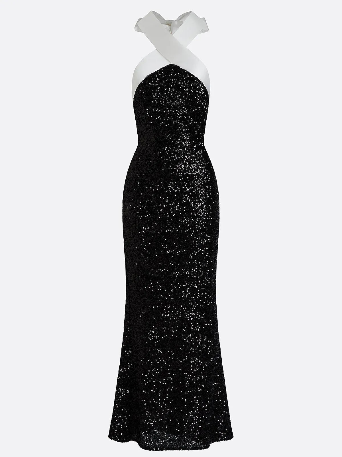 Black Sequin Halter Sleeveless Sheath Maxi Dress