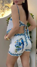 Parrot Floral Print Cami Top & Shorts Two‑Piece Set