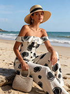 Abstract Circle Print Off-Shoulder Wide-Leg Jumpsuit
