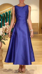 Coral Sleeveless Satin Midi Swing Dress