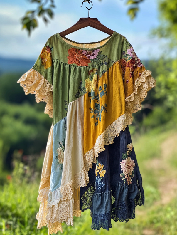 Summer colorful vacation patchwork contrast dress 84a4