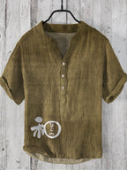 Japanese Word Art Linen V-Neck Shirt