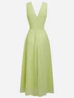 Light Green Applique Chiffon V Neck Sleeveless A-Line Maxi Dress