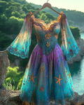 Summer Vacation Starfish Gradient Beaded Chiffon Dress 47c7