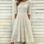 Classy Floral Lace Embroidery Art Cozy Linen Maxi Dress
