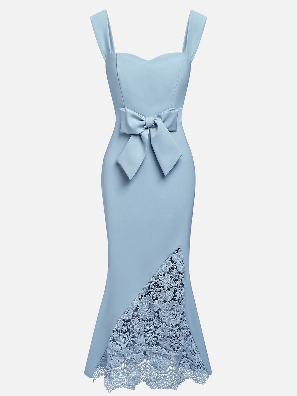 Light Blue Bow Lace Classic Sweetheart Neckline Sleeveless Mermaid Maxi Dress