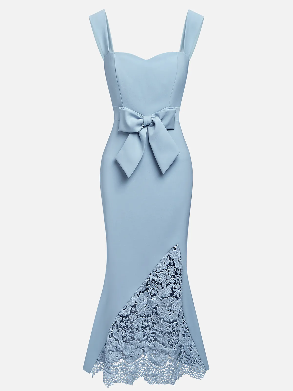 Light Blue Bow Lace Classic Sweetheart Neckline Sleeveless Mermaid Maxi Dress