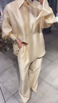 Oversized Satin Shirt & Wide Leg Trouser Two Piece Matching Set