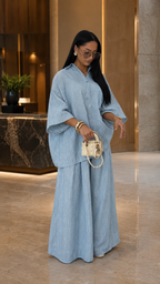 Crinkled Textured Oversized Shirt & Wide-Leg Pants Two-Piece