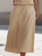 Linen-Blend Sleeveless Top & Midi Skirt Two-Piece Set