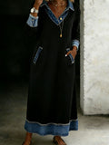 Women's Casual Stylish Denim Patchwork Contrast Colors Shirt Dress