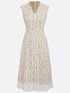 White Lace V Neck Sleeveless A-Line Midi Dress