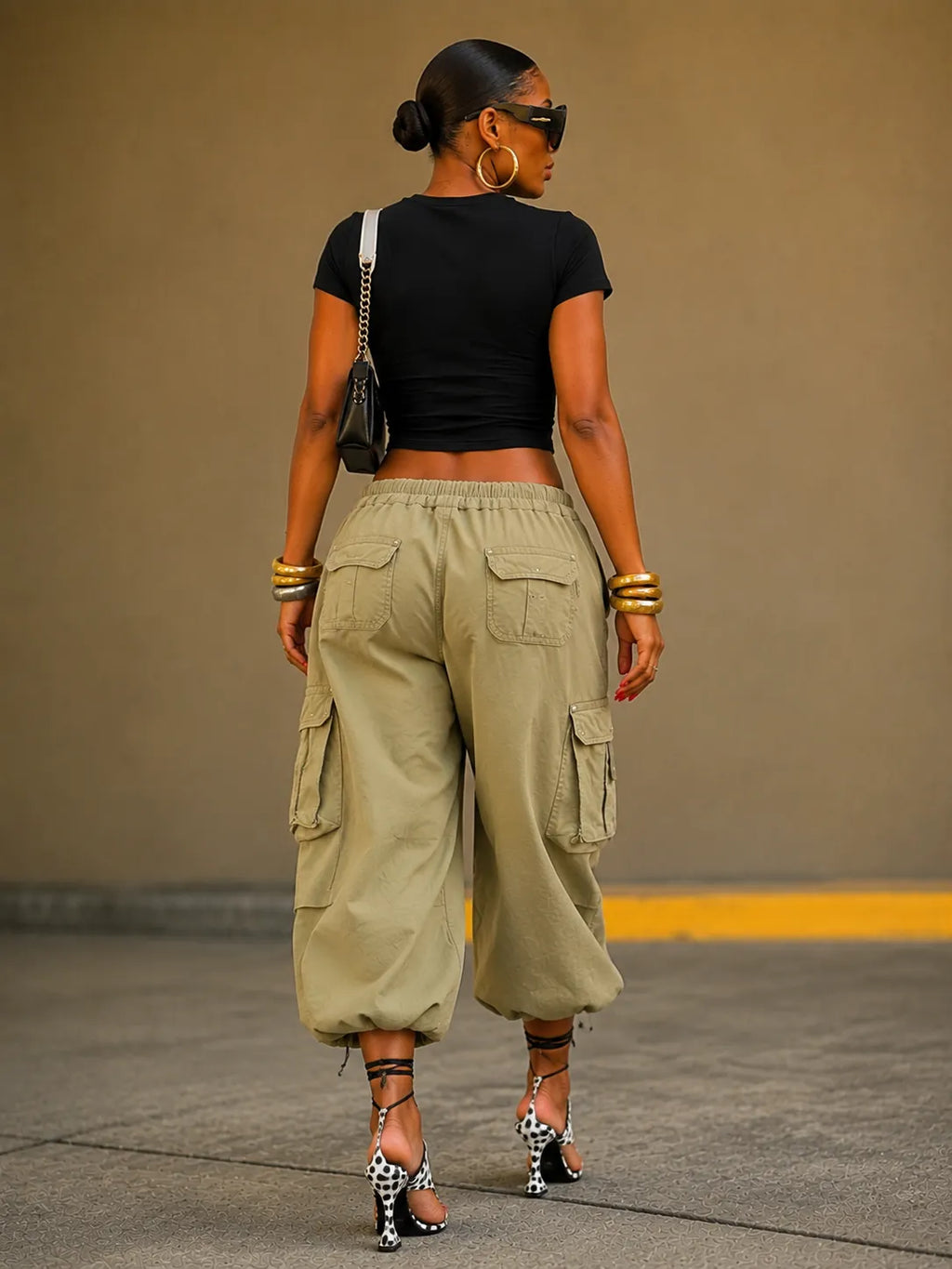 Drawstring Waist Capri Cargo Pants