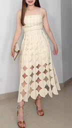 Geometric Cutout Spaghetti Strap Midi Dress
