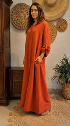 Terracotta Long Linen Cover-Up Dress