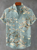 Vintage White Art Florets Print Casual Cotton Shirt