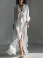Airy Tie-Front Long Sleeve Maxi Dress