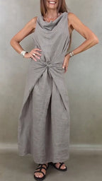 Linen Blend Sleeveless Wrap  Dress