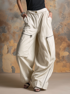 Oversized Zip-Detail Parachute Cargo Pants