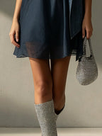 Blue Denim Trim Chiffon Sleeveless Mini Dress