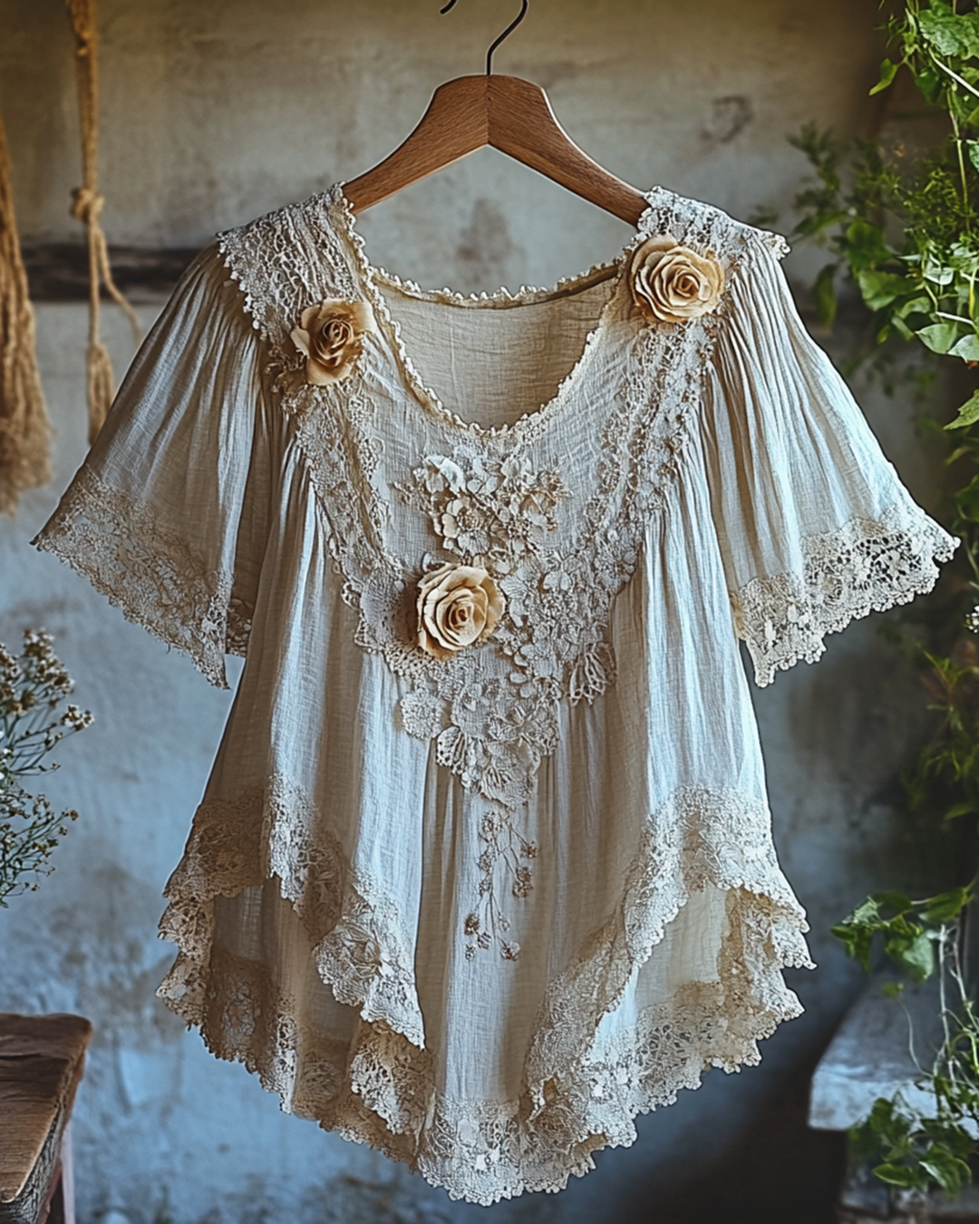 Summer Vacation Ruffle  Lace Patchwork Top   1005
