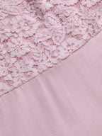 Midi Cotton Dress, Sleeveless, Off The Shoulder, Plain, Lace, French Vintage, Pink