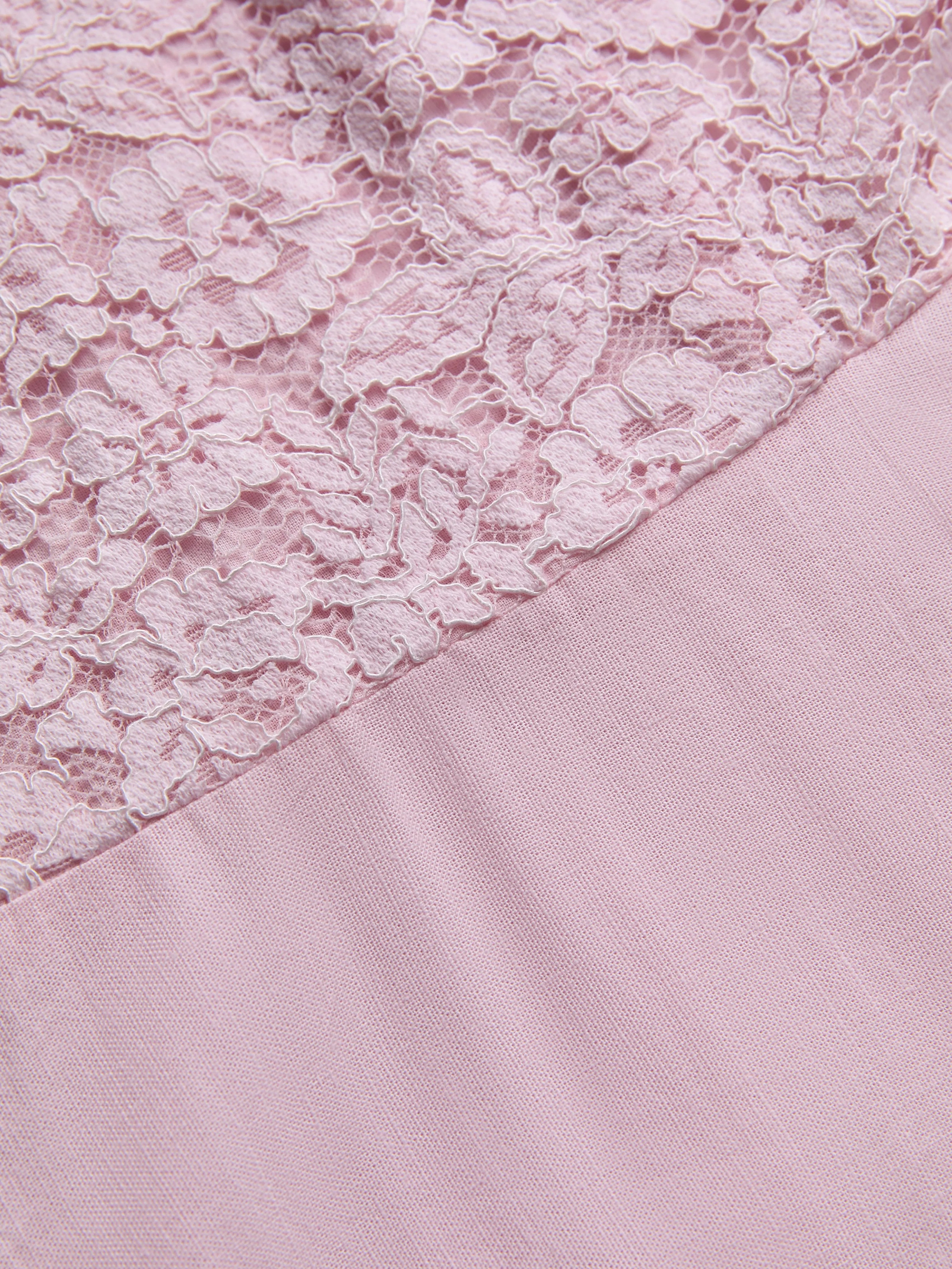 Midi Cotton Dress, Sleeveless, Off The Shoulder, Plain, Lace, French Vintage, Pink