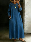 Women's Peter Pan Collar Long-sleeved Casual Loose Denim Dress