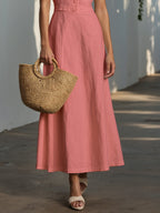 Maxi Cotton Dress , Cap Sleeves, Shawl Collar, Plain, Button Design, Vintage,  Light Green