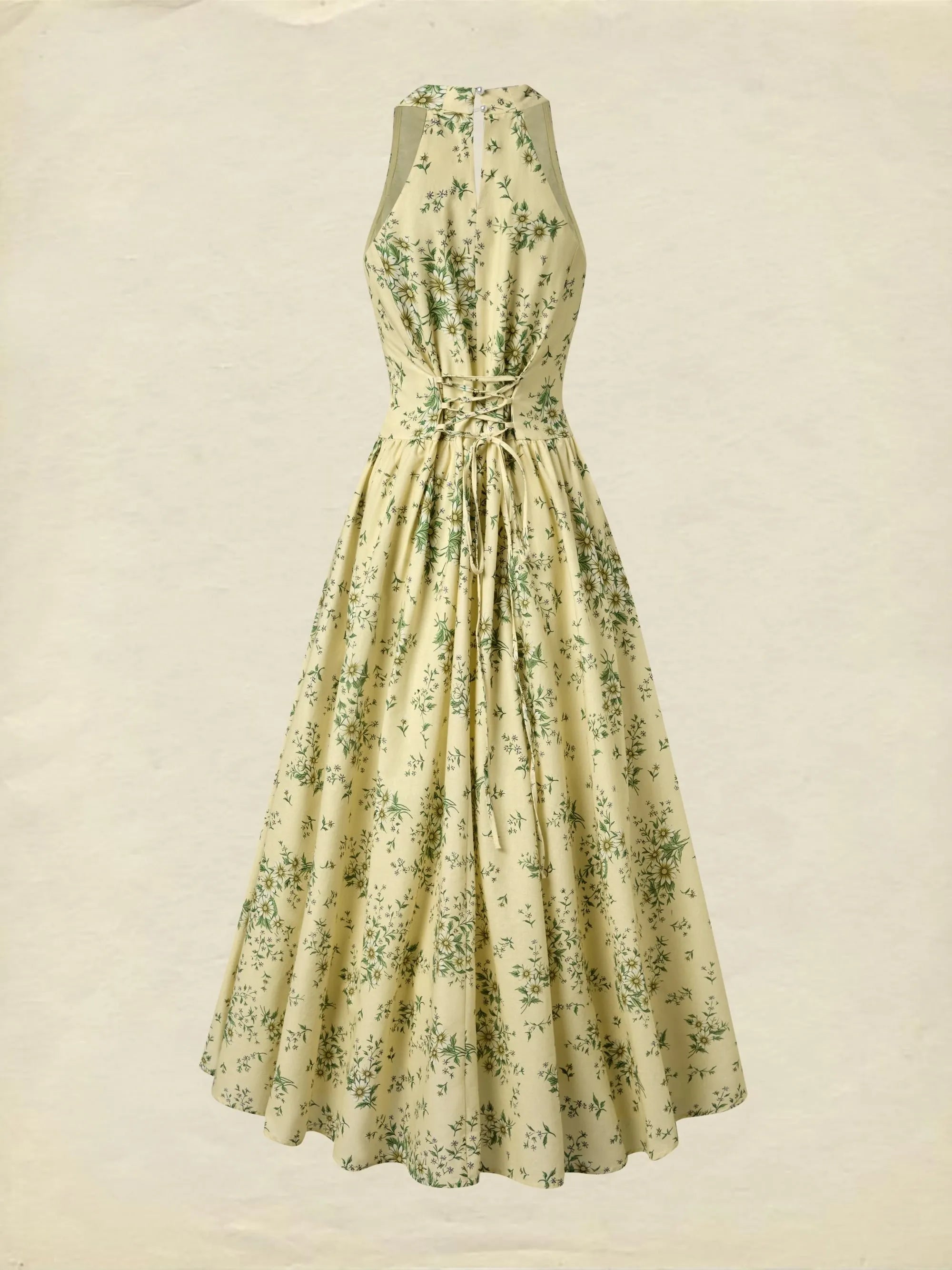 Maxi Cotton Dress, Sleeveless, V Neck, Floral, 3D Floral (Detachable), Vacation, Vintage, Yellow