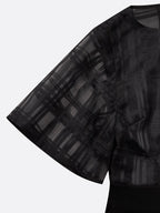 Black Organza Plaid Classic Boat Neck Half Sleeve Dolman Sleeve Sheath Midi Dress