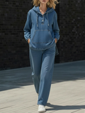 Casual Hooded Button-up Denim Two-piece Set