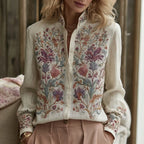 Women's Bohemian-style Floral Embroidered Linen Shirt