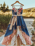 Summer Handmade Lace Denim Patchwork Dress 57e4