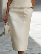 Elegant Pearl-Trimmed Two-Piece Midi Skirt Set