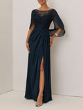 Purplish blue Lace Chiffon Boat Neck Short Sleeve A-Line Maxi Mother of the Bride or Groom Dress