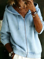 Women's Casual Long Sleeve Denim Zipper Hoodie Coat