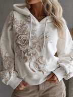 Women's Vintage Rose Embroidery Art Casual Hoodie