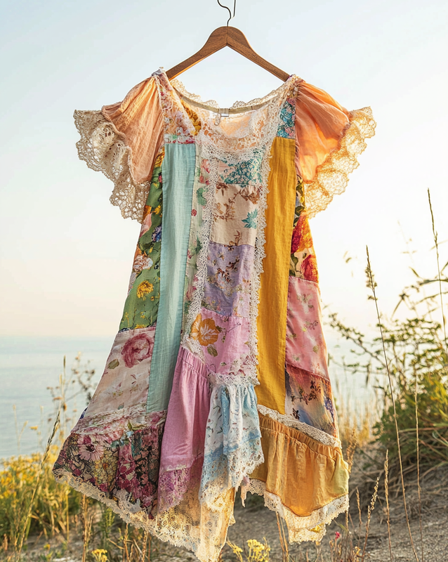 Vintage Summer Print Patchwork Dress 70f2