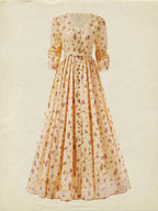 Maxi Linen Dress, Long Sleeves, V Neck, Cottagecore, Linen Blend, Apricot
