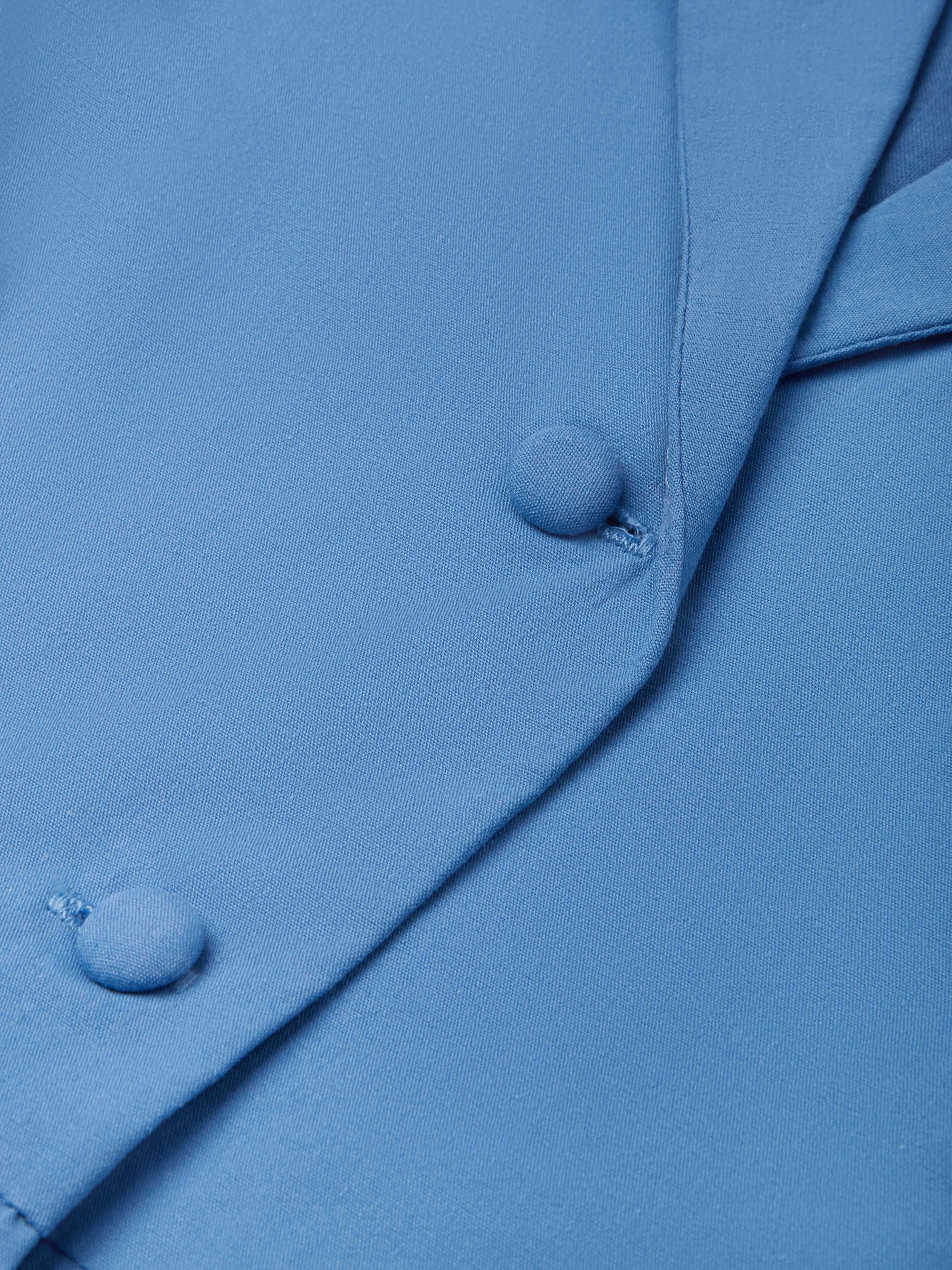 (SIZE:XS-XXL) Cotton Maxi Dress, Cap Sleeve, Lapel Collar, Plain, Vintage, Blue