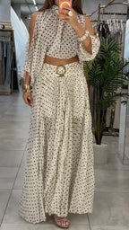 Polka Dot Halter Crop Top & Pleated Maxi Skirt Set