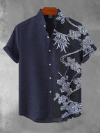 Japanese Art Print Flowers Casual Cotton Shirt
