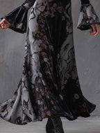 Velvet Maxi Dress With Snake & Floral Print