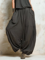Dark Grey Oversized Linen Blend Harem Pants & Cap Sleeve Top Set