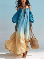 Dreamy Gradient Off-shoulder Flowing Resort Maxi Dress