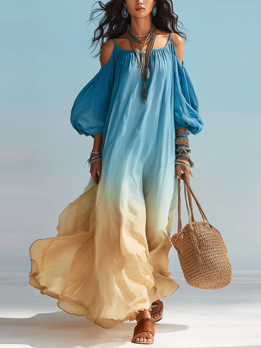Dreamy Gradient Off-shoulder Flowing Resort Maxi Dress