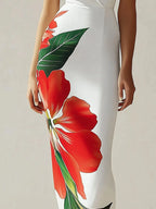 Elegant White Sleeveless Dress with Side Floral Print